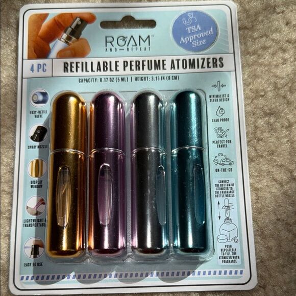 Roam and Repeat Refillable Perfume Atomizers 4pcs Set NIP TSA APPROVED - Picture 1 of 4